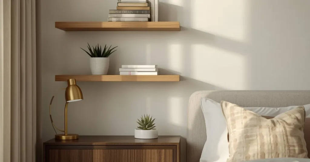 Hang Floating Shelves Above Your Nightstand