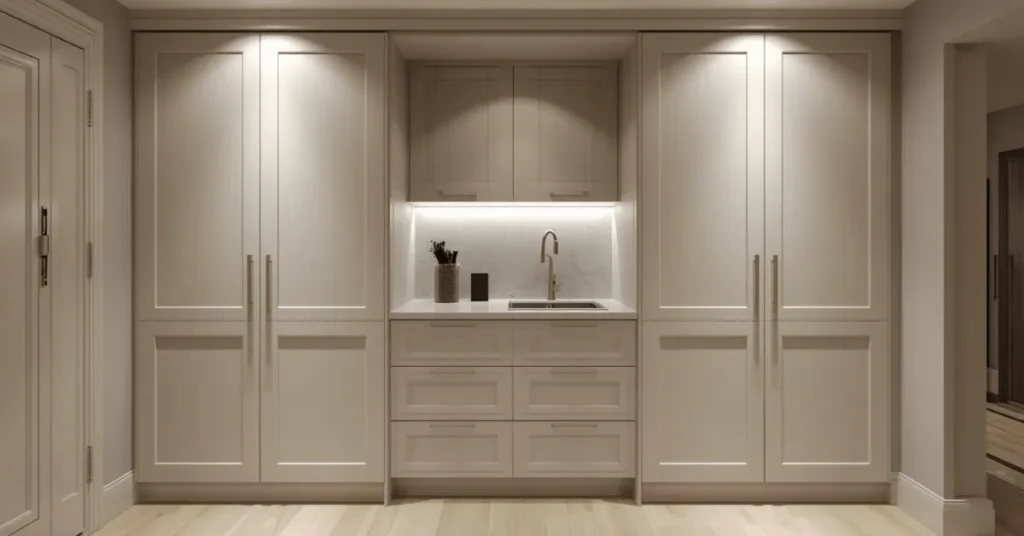 Hidden Kitchenette Behind Cabinet Doors