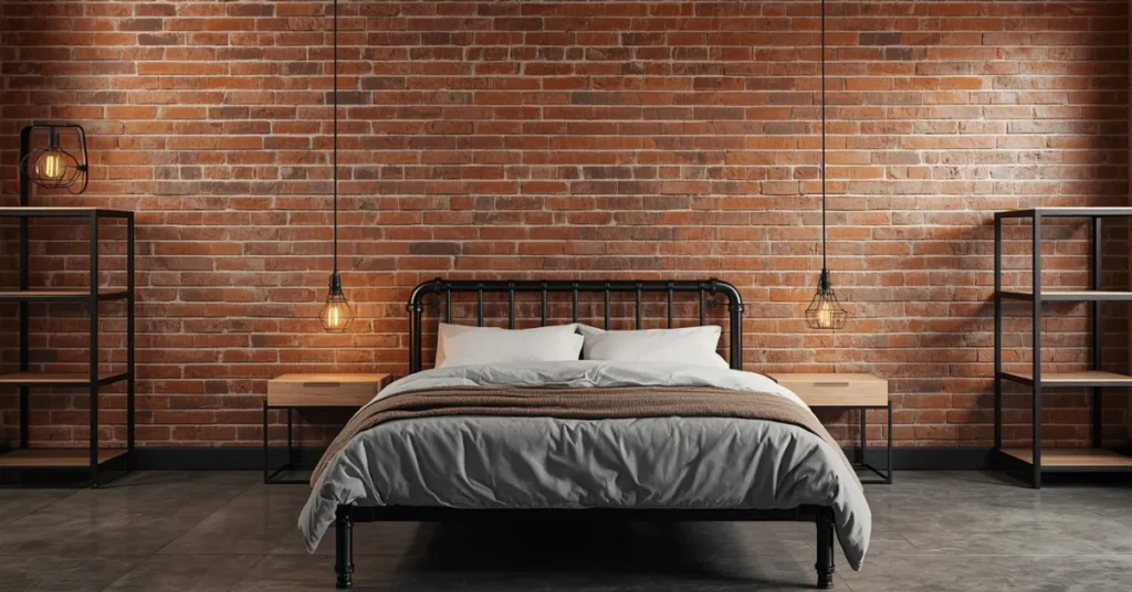  Industrial Bedroom with Exposed Brick