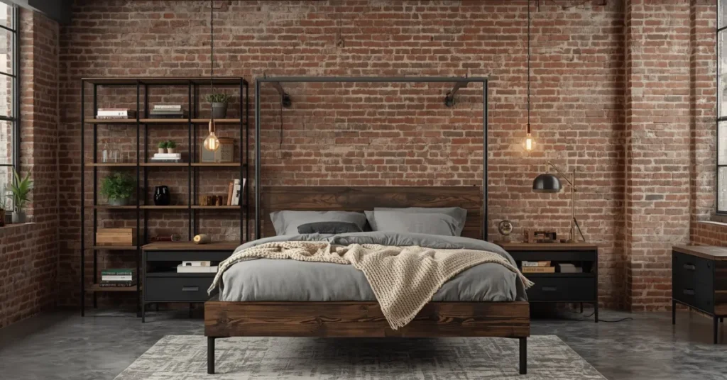 Industrial Bedroom with Metal and Wood