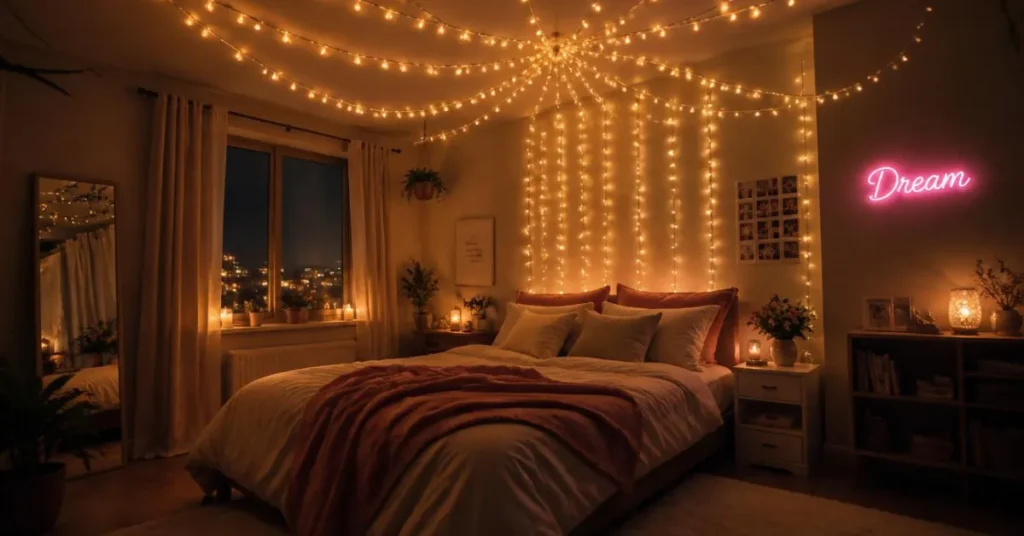 Install Mood Lighting with String Lights or Neon Signs
