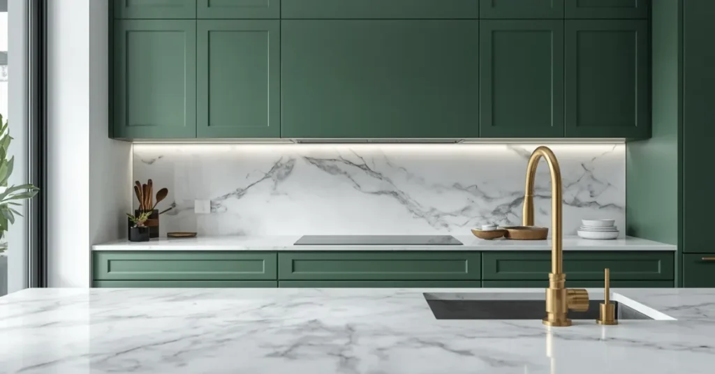 Jade Green Kitchen with Marble Backsplash