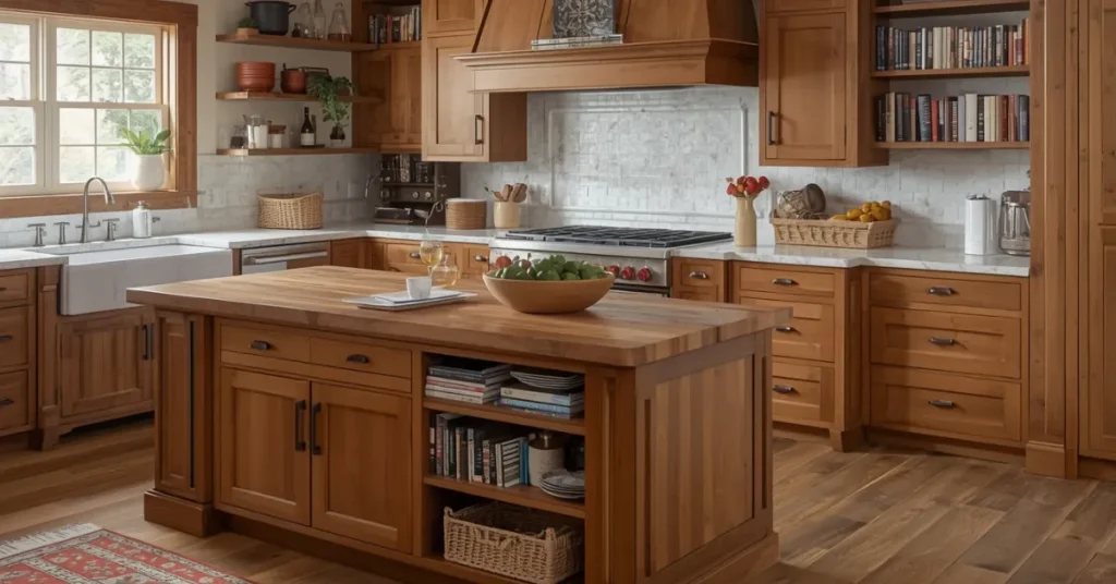Kitchen Island with Butcher Block Top and Wood Base