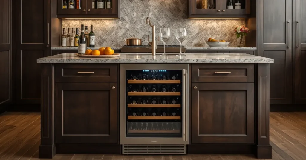 Kitchen Island with Wine Fridge or Beverage Cooler