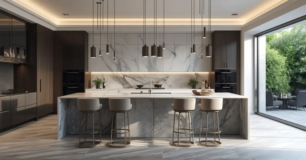  Large Waterfall Kitchen Island