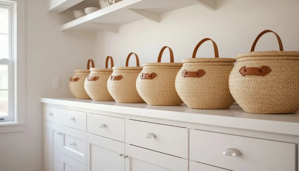  Line the Space with a Row of Matching Wicker Baskets