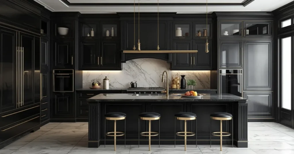 Luxury Black Cabinets with Metallic Accents