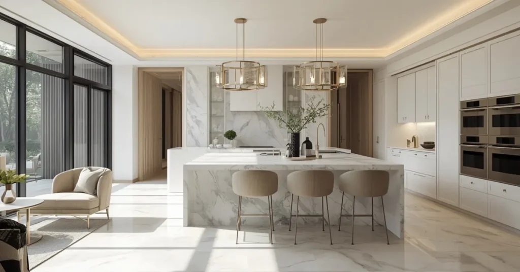 Luxury White Kitchen with Oversized Island