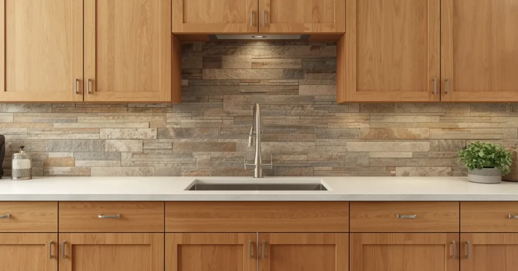 Maple Cabinets with Stone Backsplash