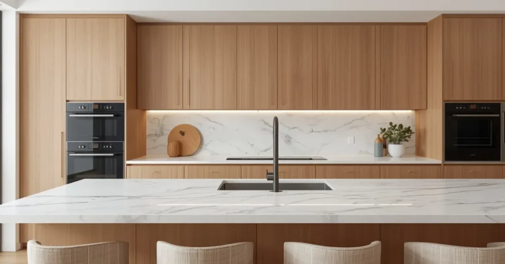 Maple Kitchen Cabinets Ideas with Quartz Counters
