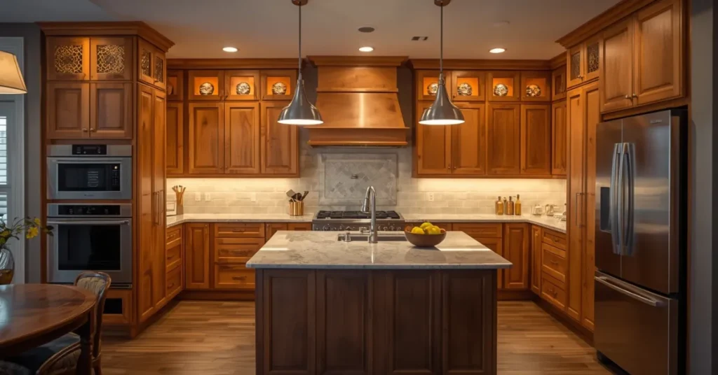 Maple Kitchen Cabinets with Soft Lighting Design