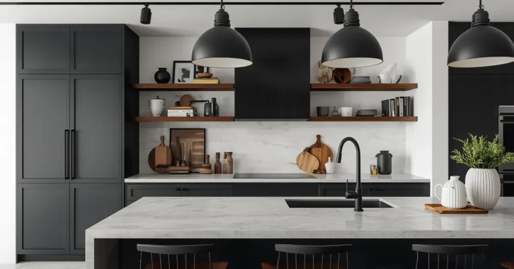 Matte Black and Wood Combination for a Luxe Contrast