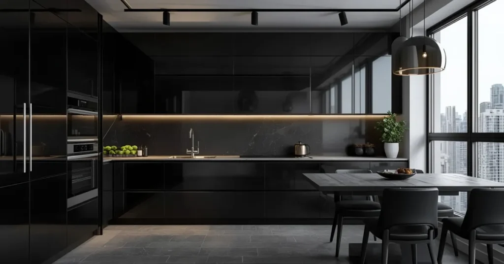 Modern Black Flat-Panel Cabinets
