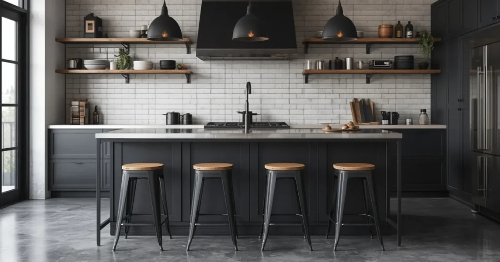 Modern Industrial Kitchen Island with Stainless Steel