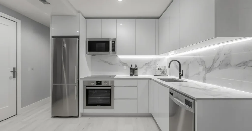 Modern White Basement Kitchenette