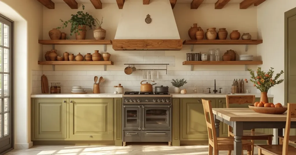 Olive Green Cabinets with European Charm