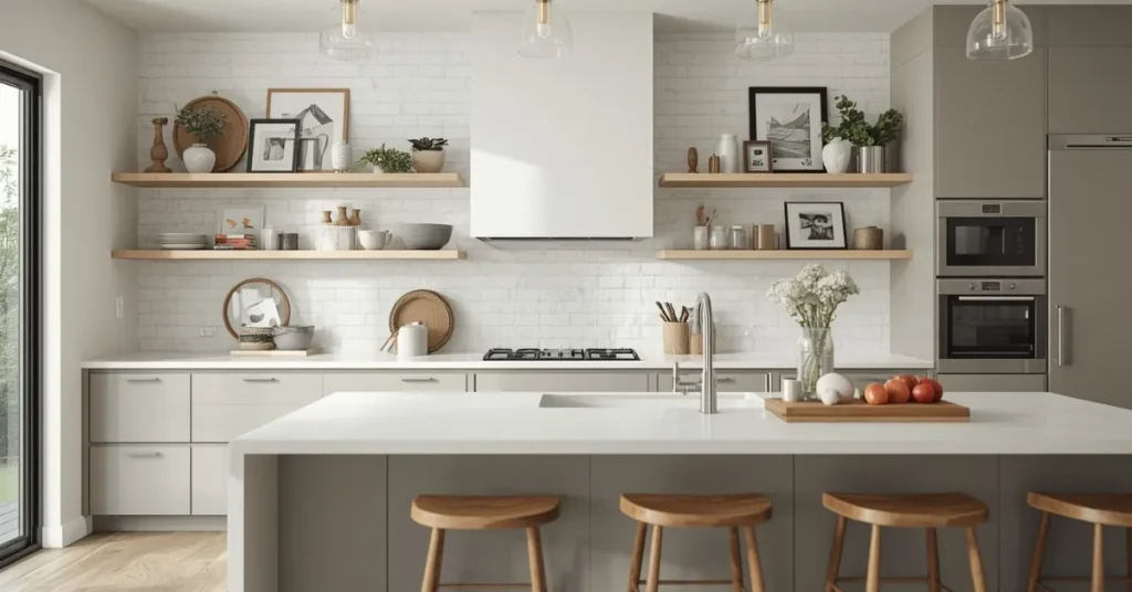 Open Shelf and Cabinet Combination