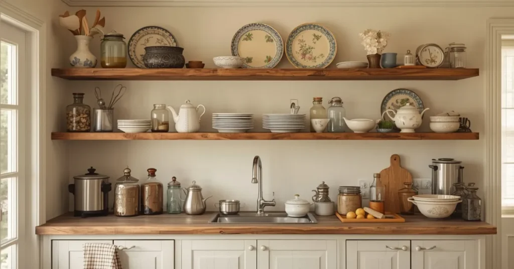 Open Shelving with Vintage Displays