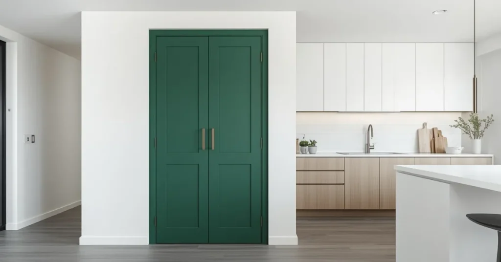 Pantry Door in Green with Open Kitchen Concept