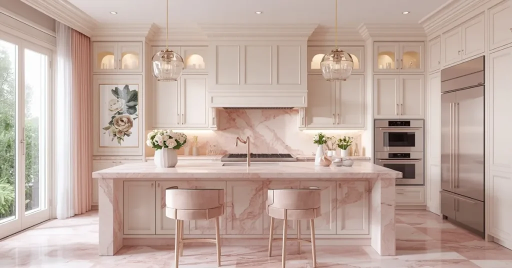 Pink Marble Glam Kitchen