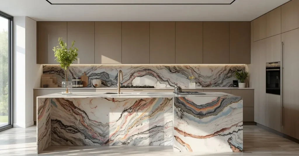 Rainbow Veined Marble Kitchen