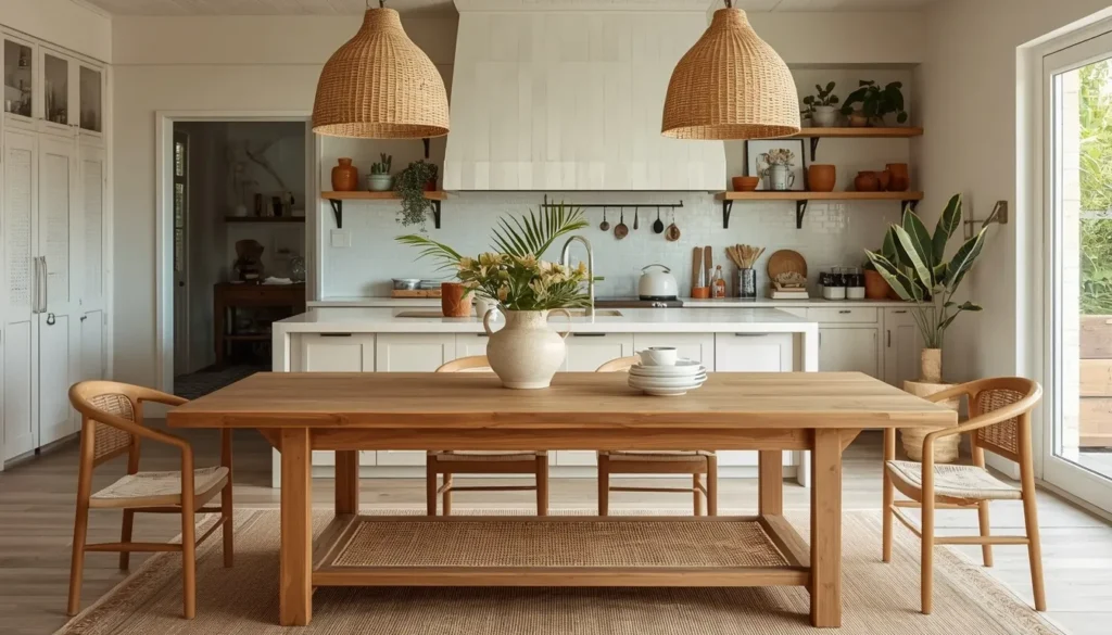  Rattan and Wood Combination Table for Coastal or Boho Kitchens