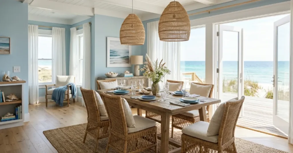  Coastal Blue with Rattan Decor