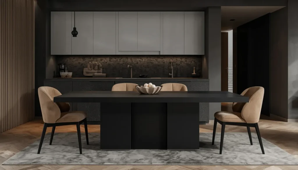 The Sleek Black Dining Table for a Dramatic Modern Kitchen