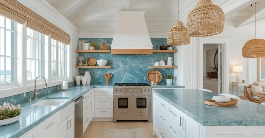 Turquoise Marble Coastal Kitchen