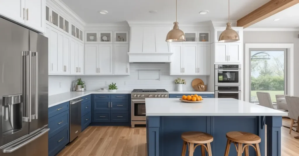Two-Tone Blue and White Kitchen Cabinets