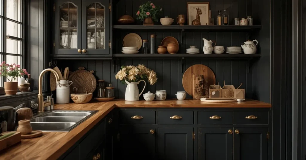 Vintage-Inspired Black Kitchen Design
