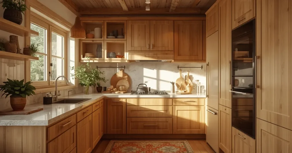 Warm Natural Wood Cabinets