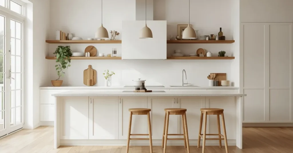 Warm White Cabinets with Natural Wood