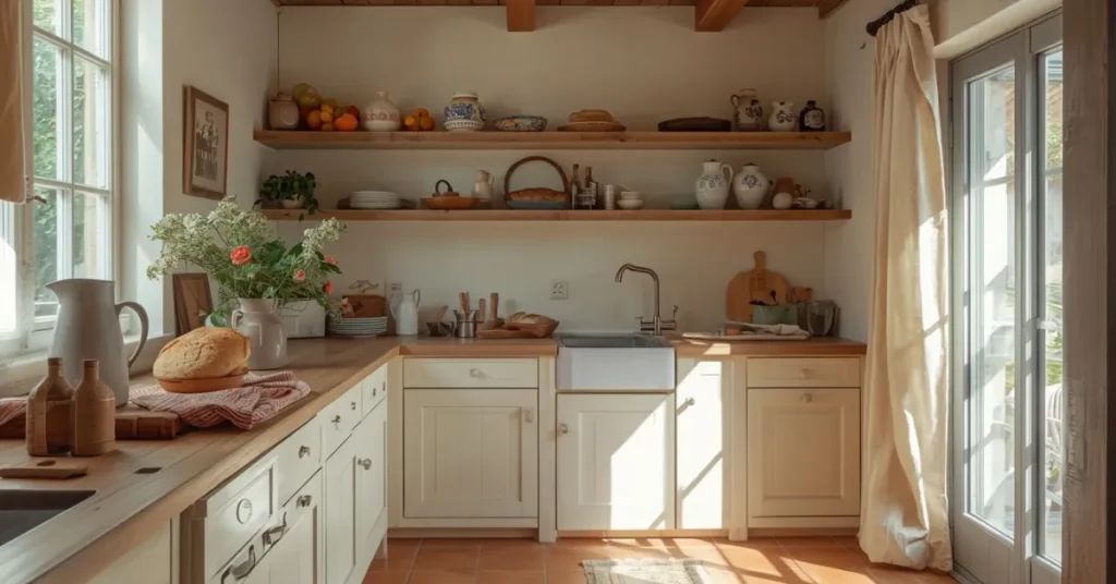 Washed White Linen for a Relaxed, European Kitchen