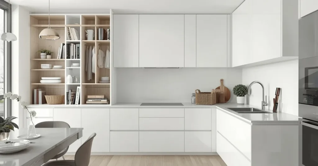 White Cabinets and Hidden Storage Solutions