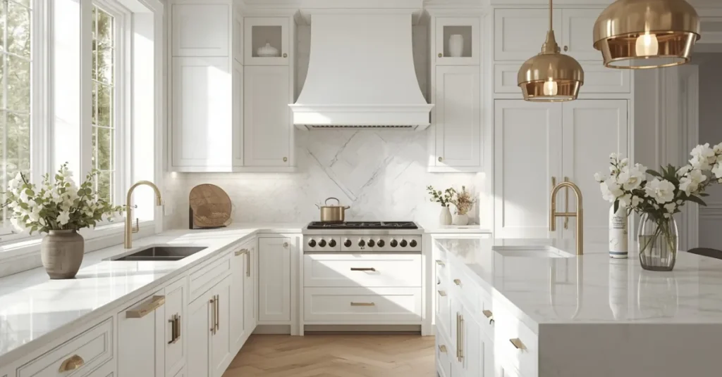  White Cabinets with Gold Hardware