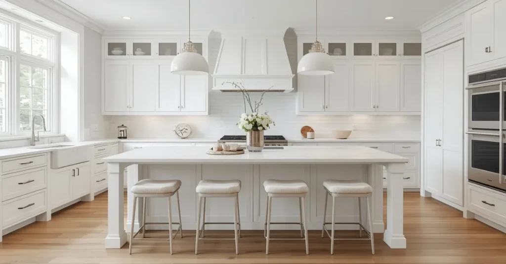 White Shaker Cabinets with a Large Island