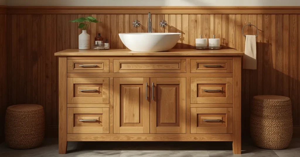 Add a Warm Wood Vanity