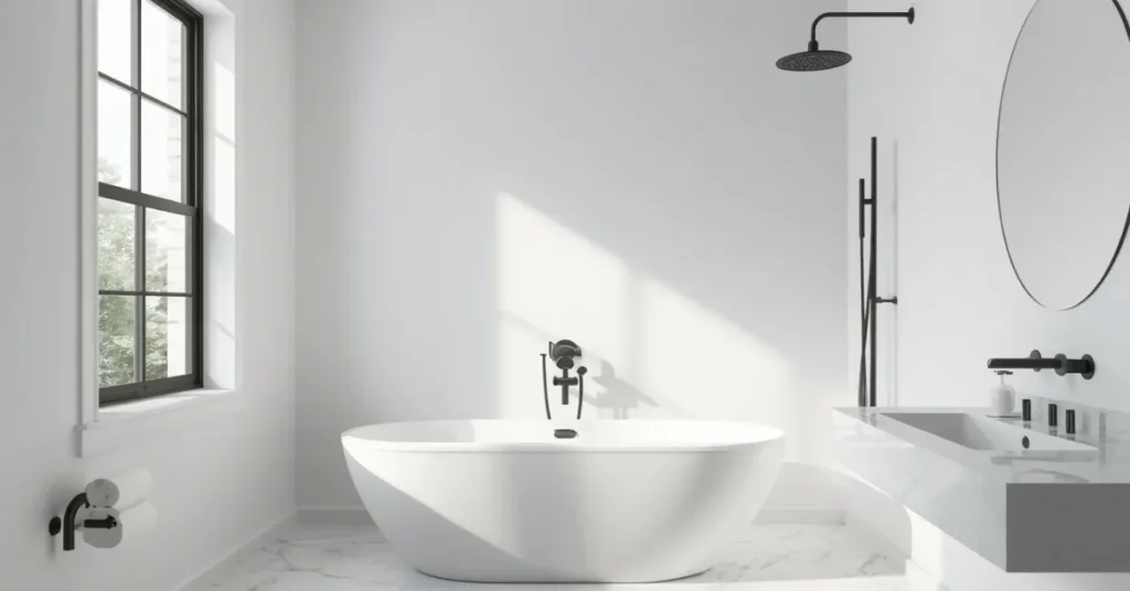 Airy All-White Bathroom with Black Lines