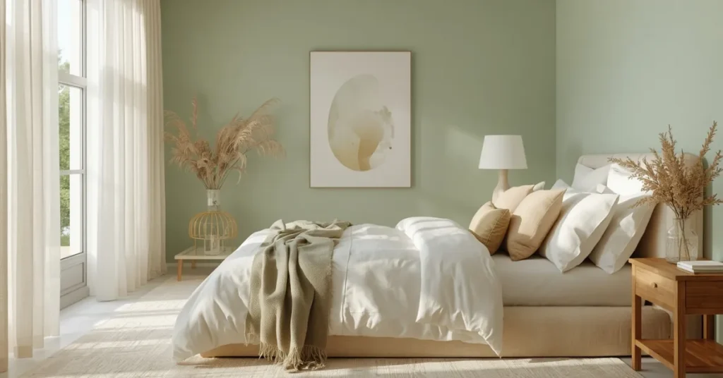 Airy Green and Linen Bedroom