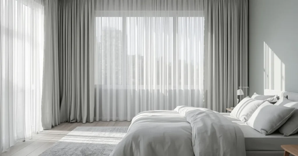 Airy Grey Bedroom with Sheer Curtains