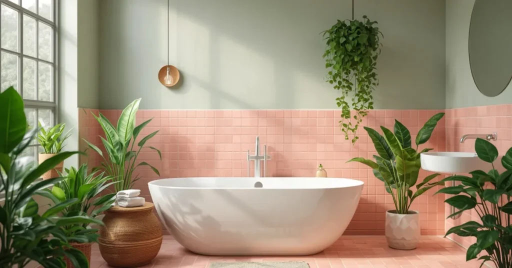 Airy Pink and Green Bathroom
