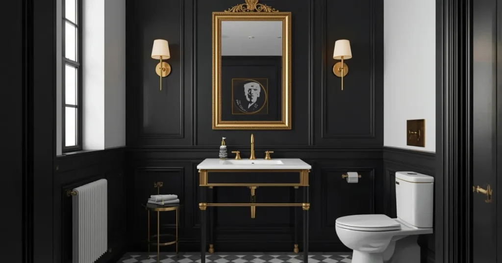 Black and White Bathroom with Gold Touches