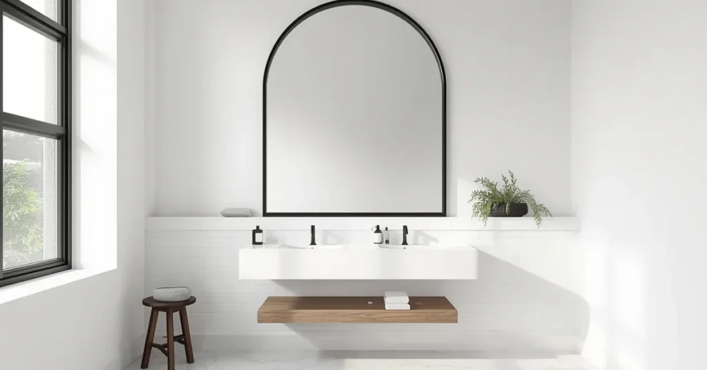 Black and White Bathroom with Statement Mirror