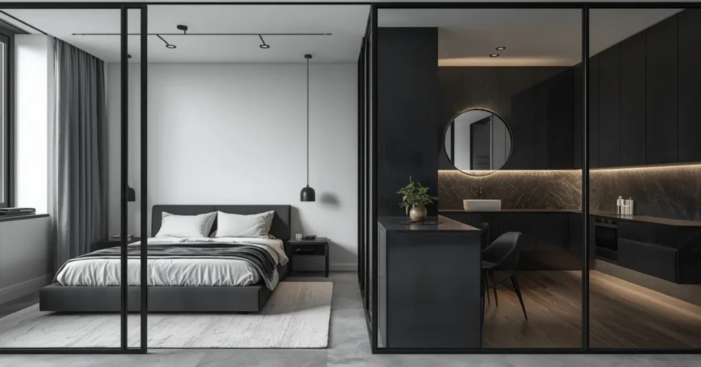 Black Bathroom Ideas for an Open-Plan Layout