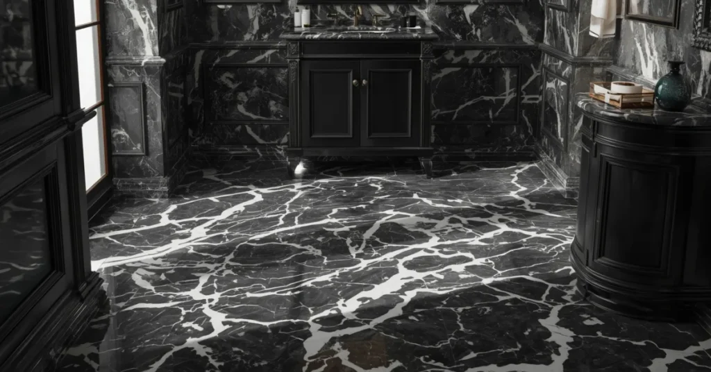 Black Bathroom Ideas with Marble Floors