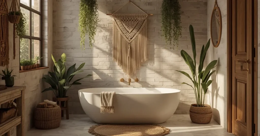 Boho Bathroom with Plants and Texture