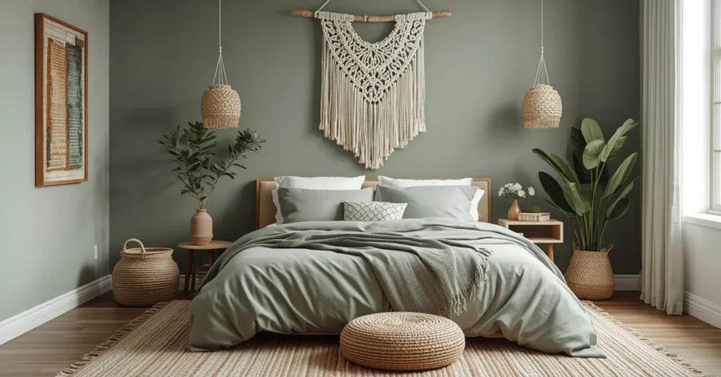 Boho Sage Green Bedroom