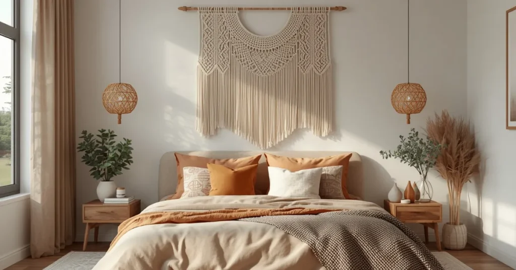 Boho Warm Bedroom Aesthetic With Macrame