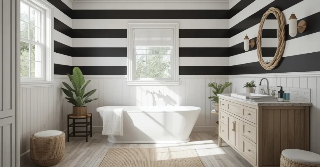 Coastal-Inspired Black and White Bathroom